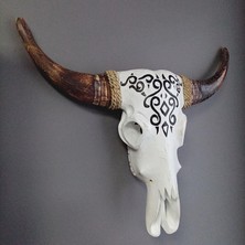 Dünyadan Hediyeler Ahşap El Yapımı Bufalo Kafatası Duvar Dekoru Beyaz 70 cm