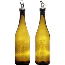 The Mask Elturko 2 Adet Amber Desenli Zeytinyağı Şişesi Yağdanlık Yağlık Sıvıyağ Şişesi Sosluk Sızdırmaz Kapaklı 750 ml