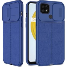 Dlrcase Xiaomi Redmi 9c Kılıf Kamera Sürgülü Deri Dokulu Mat Silikon Lacivert