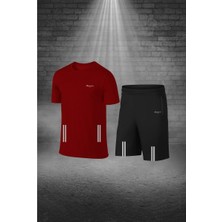 Poseidon Storm Erkek Bordo Dri-Fit Kumaş Günlük Rahat Kısa Kol Tişört Şort Spor Takım Seti S-3xl