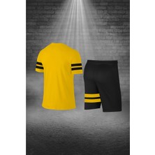 Poseidon Storm Erkek Sarı Dri-Fit Kumaş Düz Yuvarlak Yaka Kısa Kol Konforlu Tişört Şort Alt Üst Ikili Takım Seti S-3xl
