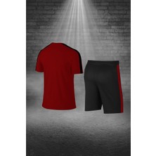Poseidon Storm Erkek Bordo Dri-Fit Kumaş Cepli Baskısız Bisiklet Yaka Sporcu Tişört Şort Alt Üst Ikili Takım S-3xl