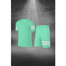Poseidon Storm Büyük Beden Erkek Su Yeşili Dri-Fit Kumaş Baskısız Yuvarlak Yaka Kısa Kol Tişört Şort Alt Üst Takım  4XL-10XL