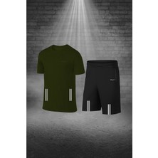 Poseidon Storm Büyük Beden Erkek Haki Dri-Fit Kumaş Bisiklet Yaka Kısa Kol Günlük Rahat Tişört Şort Alt Üst Sporcu Takım  4XL-10XL