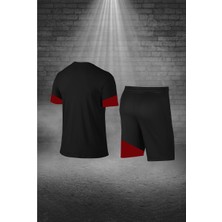 Poseidon Storm Büyük Beden Erkek Siyah Dri-Fit Kumaş Bisiklet Yaka Kısa Kol Günlük Tişört Şort  4XL-10XL