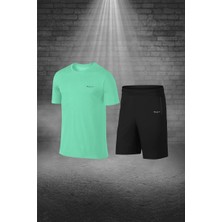 Poseidon Storm Büyük Beden Erkek Su Yeşili Dri-Fit Kumaş Cepli Düz Kısa Kol Konforlu Tişört Şort Alt Üst Ikili Takım Seti  4XL-10XL