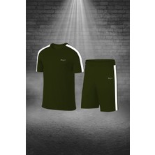 Poseidon Storm Büyük Beden Erkek Haki Dri-Fit Kumaş Düz Konforlu Cepli Kısa Kol Tişört Şort Alt Üst Koşu Seti   4XL-10XL