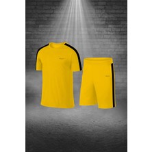 Poseidon Storm Büyük Beden Erkek Sarı Dri-Fit Kumaş Baskısız Konforlu Tişört Şort Alt Üst Ikili Takım Seti  4XL-10XL