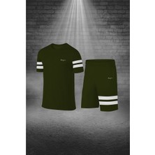 Poseidon Storm Büyük Beden Erkek Haki Dri-Fit Kumaş Koşu ve Yürüyüş Için Rahat  Konforlu Tişört Şort Takımı 4XL-10XL