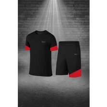 Poseidon Storm Büyük Beden Erkek Siyah Dri-Fit Kumaş Fit Yuvarlak Yaka Kısa Kol Tişört Şort Alt Üst Spor Takım   4XL-10XL