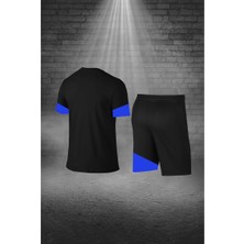 Poseidon Storm Büyük Beden Erkek Siyah Dri-Fit Kumaş Sıfır Yaka Kısa Kol Konforlu Tişört Şort Alt Üst Takım  4XL-10XL
