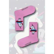 Neşeli Çoraplar Pembe Unicorn Desenli Atletik Kadın Çorap