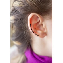 By Barun Siyah Taşlı 925 Ayar Gümüş Yay Kıkırdak Küpe-Rose