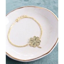 Gökdeniz 925  925 Ayar Kişiye Özel Isimli Dört Yapraklı Yonca Gümüş Hediyelik Bileklik