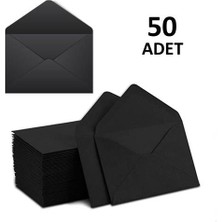 Hobialem Mini Zarf 7x9 cm Siyah Renk Zarf Kartvizit Not Zarfı 50 Adet