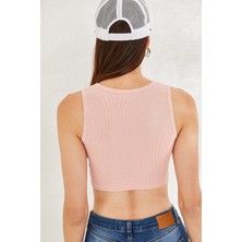 Oshebu Kadın Sıfır Kol Kaşkorse Crop Bluz