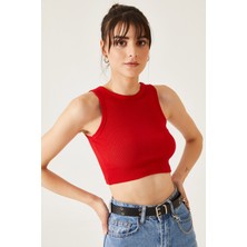 Oshebu Kadın Sıfır Kol Kaşkorse Crop Bluz