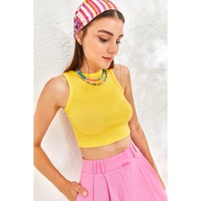 Oshebu Kadın Sıfır Kol Kaşkorse Crop Bluz