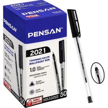Pensan Siyah Tükenmez Kalem Pensan 2021 Şeffaf Üçgen Gövde 1.0 mm 10 Adet