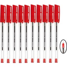 Pensan Kırmızı Tükenmez Kalem Pensan 2021 Şeffaf Üçgen Gövde 1.0 mm 10 Adet