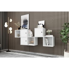 Nettrends 3 Kapakli Rafli Duvara Monte Ayaksiz Dresuar Beyaz 170 cm DRS-1002-Ç