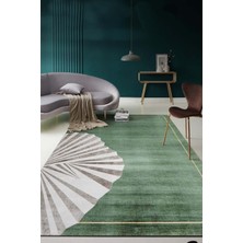 Decomia Home Dijital Baskılı Kaymaz, Yıkanabilir Yamalı Çerçeveli Yeşil Salon Mutfak Halı-Yolluk-D4015