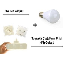 Pazariz 3W LED Ampul 10 Ad + Topraklı Çoğaltma Prizi 6 Lı Golyat Set 1 Ad