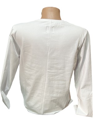 Butik Ay-Da Beyaz Uzun Kollu Pamuklu Tshirt