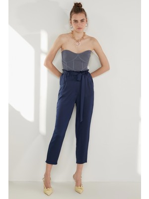 Vitrin Yüksek Bel Beli Büzgülü Havuç Pantolon