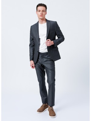 Fabrika Ceket Yaka Normal Bel Basic Düz Antrasit Erkek Takım Elbise
