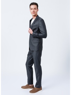 Fabrika Ceket Yaka Normal Bel Basic Düz Antrasit Erkek Takım Elbise