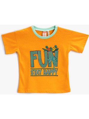 Koton Kısa Kollu Tişört Nakışlı Bisiklet Yaka Pamuklu