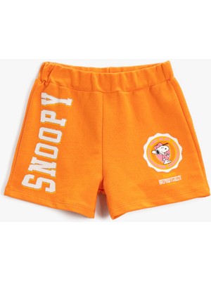 Koton Snoopy Baskılı Şort Beli Lastikli Pamuklu