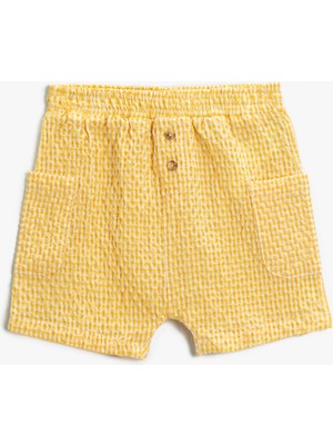 Koton Kareli Şort Cepli Düğme Detaylı Beli Lastikli