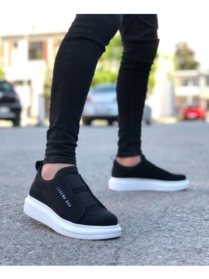 Bpm BA0307 Boa Kalın Yüksek Taban Çift Bant Siyah Beyaz Erkek Ayakkabı