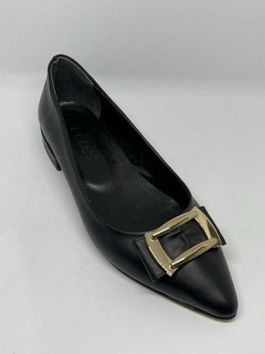 Feles Kadın Gold Tokalı Düz Babet Günlük Ayakkabı 61-01-22Y Siyah