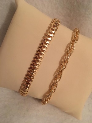 Bers Aksesuar Kadın Lak Kaplama Ikili Bileklik Seti Gold