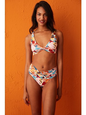 Penti Çok Renkli Marigold Hot Düğüm Detaylı Üçgen Bikini Üstü