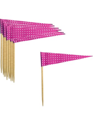 Pastry Planet Pembe Puantiyeli Bayrak Bambu Kürdan 7 cm