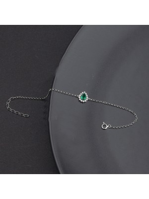 Ravza Gümüş 925 Ayar Gümüş Zümrüt Damla Taşlı Bileklik