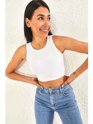 Oshebu Kadın Sıfır Kol Kaşkorse Crop Bluz