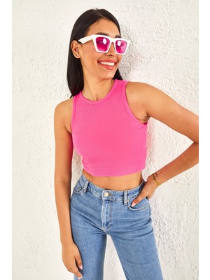 Oshebu Kadın Sıfır Kol Kaşkorse Crop Bluz