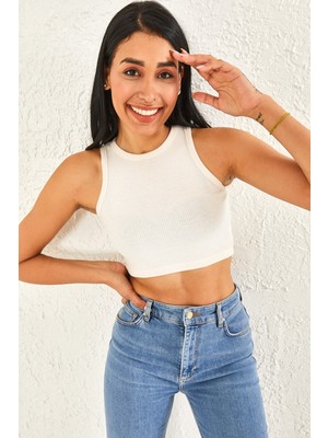 Oshebu Kadın Sıfır Kol Kaşkorse Crop Bluz