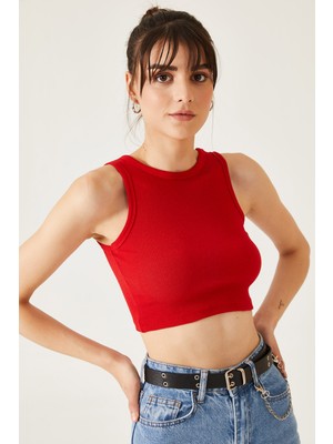 Oshebu Kadın Sıfır Kol Kaşkorse Crop Bluz