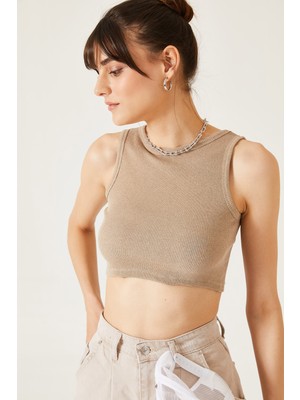 Oshebu Kadın Sıfır Kol Kaşkorse Crop Bluz