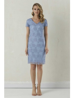 Selen Giyim V Yaka Kısa Kol Pul Payetli Elbise