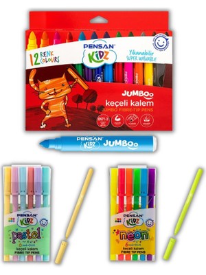 Pensan Keçeli Kalem Seti 6 Neon - 6 Pastel ve 12 Renk Jumbo Keçeli Kalem Pensan Keçeli Kalem 1 Paket