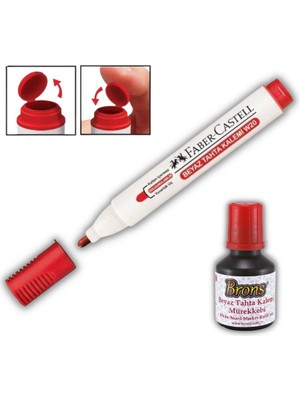 Faber-Castell Kırmızı Yazı Tahta Kalemi Doldurulabilir W-20 1 Adet ve Mürekkep 30 cc 1 Adet