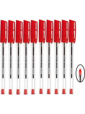 Pensan Kırmızı Tükenmez Kalem Pensan 2021 Şeffaf Üçgen Gövde 1.0 mm 10 Adet