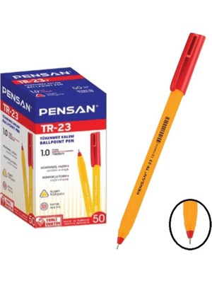 Kırmızı Tükenmez Kalem Tr 23 Üçgen Gövde 1.00 mm Uç 50 Adet Pensan Tükenmez Kalem Kırmızı 50 Adet